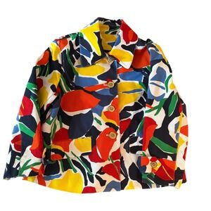 Lauren Ralph Lauren Floral Print Jacket Button Front Pockets Colorful Coat Small